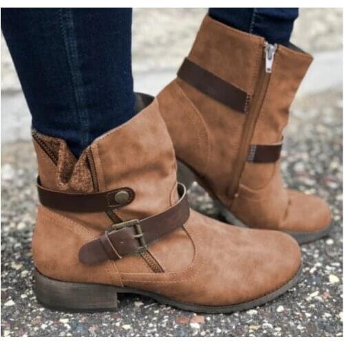 Hot Sale Winter Boots Women Buckle Flat Ladies Fashion Woman Leather Shoes 2019 Large Size 34-43 YYJ307