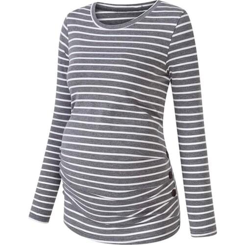 Woman Prenatal Casual T-Shirts Soft Cotton Spring Fashion Striped Pregnancy Maternity Women Clothes Full Sleeves Tops Clothings