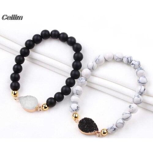 Natural Stone Irregular Druzy Bracelets For Women Crystal Charms Elastic Beaded Bracelet Yoga Adjustable Jewelry 2021 Femme