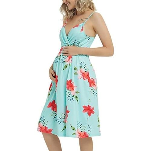 Sexy Maternity Dress Deep V-Neck Backless Flower Womens Clothes Comfortable Sundress Beautiful Dresses For Pregnant Women Ropa