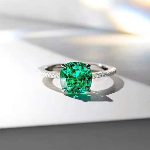 Luxury 100% 925 Sterling Silver Rings 2 CT Emerald Gemstone Wedding Engagement Simple Ring For Women Fine Jewelry Wholesale Gift