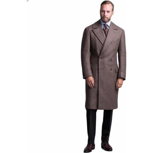 Winter Woolen Overcoat Warm Mens England Style Double Breasted Thick Loose Mid-Length Casual Trench Coat Male Jacket