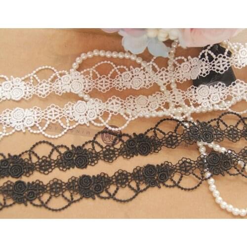 10Yards White Black Floral Venise Lace Trim Water Soluble Fabric for Wedding Bridal Garment Decoration 35mm Width