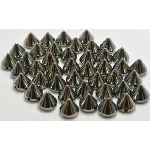100 Metallic Rock Punk Spike Rivet Acrylic Taper Stud Beads (10X8mm GunBlack)