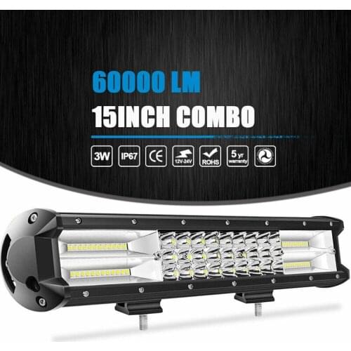 15Inch 216W 7D LED Work Light Triple-Row 12/24V Long Bar Spot Light Flood Combo for Off-Road SUV Truck Car Working Light