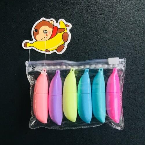6pcs/pack Colorful Banada Fruits Mini Highlighter Paint Marker Pen Drawing Liquid Chalk Stationery School Office Supply