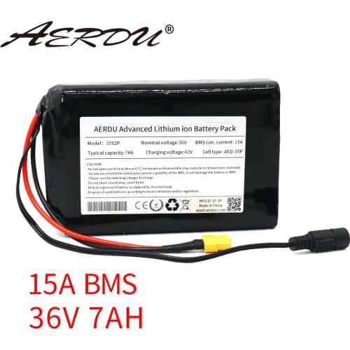 AERDU 36V 10S2P 7Ah 450Watt 18650 Lithium ion battery pack For Scooter skateboard electric bicycle 42V 37V 35E XT60+DC plug