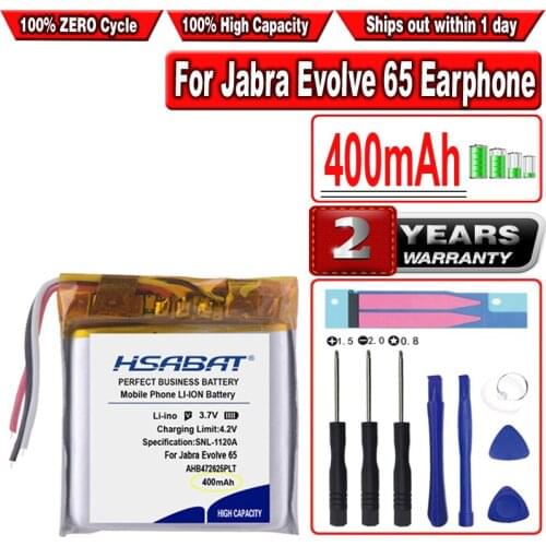 HSABAT 400mAh AHB472625PLT Battery for Jabra Evolve 65 Earphone
