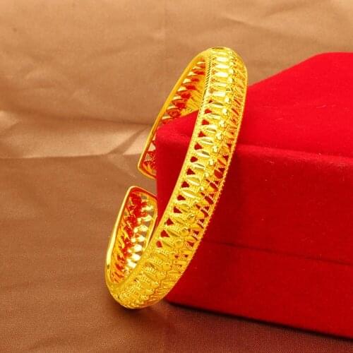 Hollow Cuff Bangle Yellow Gold Filled Fashion Women Jewelry Gift Trendy Bracelet
