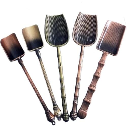 Retro Bronze Chinese Tea Spoons Copper Green Tea Scoop Spoon Tea Leaves Chooser Holder Chinese Kongfu Tea Tools Accessories