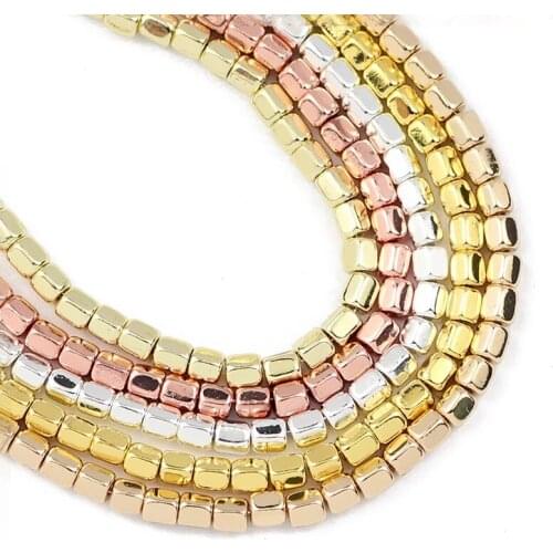 Natural Rose Gold Silvers Pentagon Hematite Stone Spacer Loose Beads For Jewelry Making 3mm Diy Bracelet Necklace Findings 15