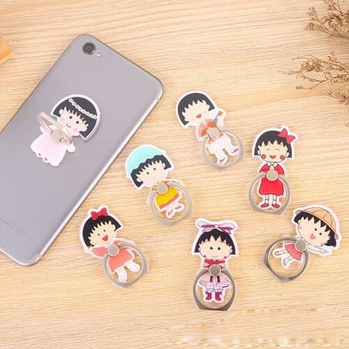 Anime Chibi Maruko-chan Cartoon Girl Mobile Phone Finger Ring Bracket Anti-slip Lazy Desktop Holder Stand Mini Buckle For iPhone