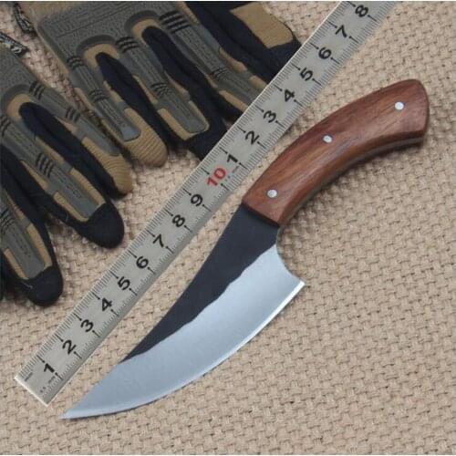 Fixed Blade Kichen Knife High Carbon Steel Satin Blade Full Tang Rosewood Handle Straight Knives With Leather Sheath CK0420
