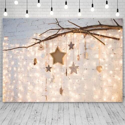 Avezano Backdrop Birthday Stars Brick Wall Branches Shiny Lights Photography Backgrounds Photo Studio Photozone Photocall Decor
