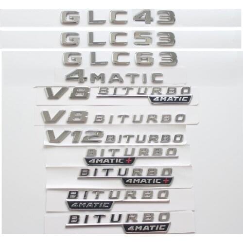 Chrome Letters GLC43 GLC63 GLC63s Emblem V8 V12 BITURBO 4MATIC Sticker for Benz AMG W166 C292 Trunk Fender Emblems