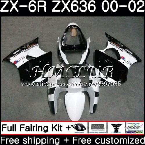 Body For KAWASAKI NINJA ZX 6 R ZX636 ZX-6R 2000 2001 2002 57HC.7 white black ZX 636 ZX 6R 600 CC ZX-636 ZX6R 00 01 02 Fairing