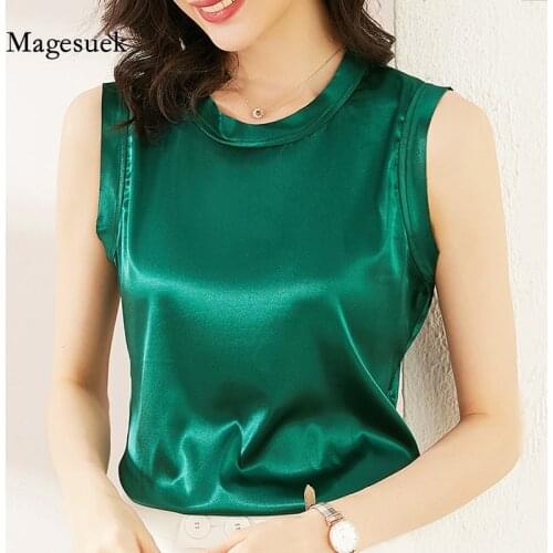 Summer Plus Size Silk Satin Tank Tops Fashion Vest Clothing Blusas Mujer De Moda 2021 Office Lady Solid Sleeveless Tops 10053
