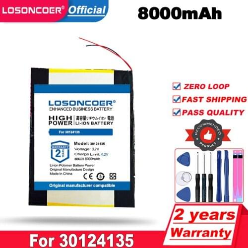 LOSONCOER Top Brand 100% New 8000MAH polymer lithium ion battery Long standby With plug For CH, Tablet PC Battery