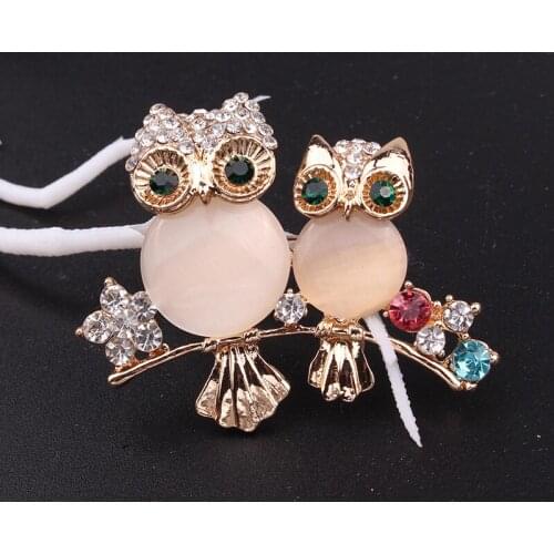 Cute Crystal Owl Animal Corsage Banquet Decoration Women Brooch Pin Jewelry Gift