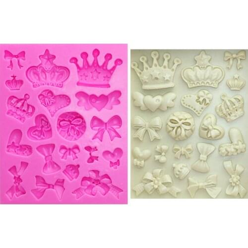 Cartoon Crown & Bow Tie Silicone Fondant Cake Mold Cupcake Jelly Candy Chocolate cake Decoration Baking Tool Moulds