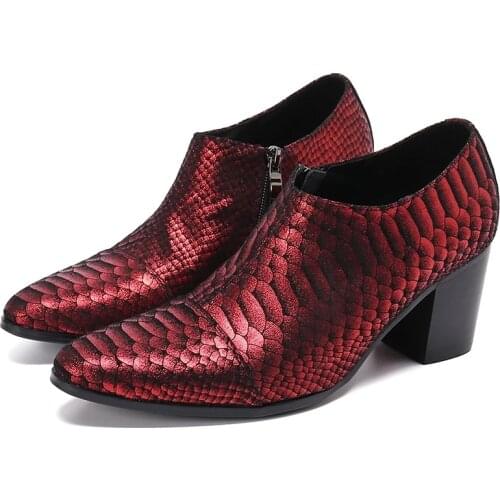 Mens Dress Shoes High Heels Real Leather Red Wedding Shoes Mens Formal Business Shoes Man Oxfords Shoes for Work Plus Size 47