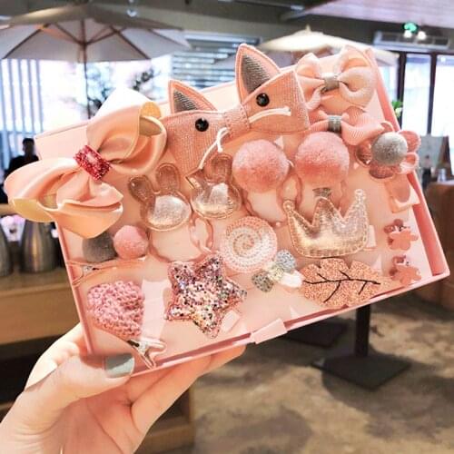 18 Piece Hair Clip Set Cute Hair Accessories Girl Headwear Bow Flower Animal Hairpins Hair Band Cartoon Elastic Headdress Gift