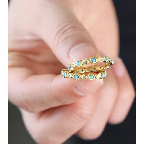 2021 New Arrive Stacking CZ Turquoises Eternity Band Ring Thin Skinny Engagement Wedding Classic Simple Round Circle Finger Ring