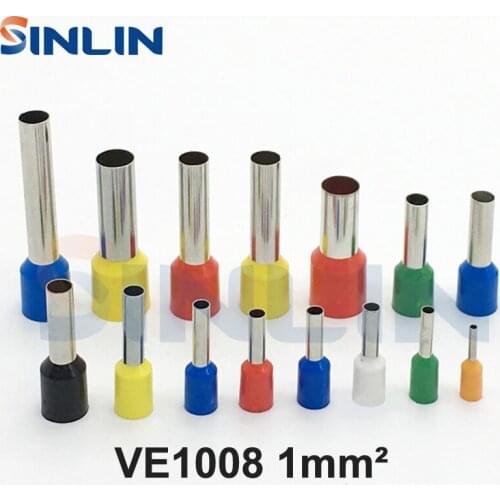 1000pcs/lot Crimp Terminal VE1008 tube pre insulating terminal Bootlace Ferrules AWG18 1.0mm^2 Brass