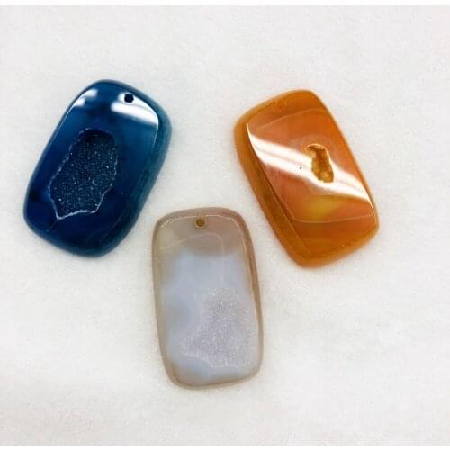Wholesale Faceted Geode Chalcedony Agat e Pendant,Mixed 10pcs/lot For Geode Necklace,Approx 35-50mm Rectangle