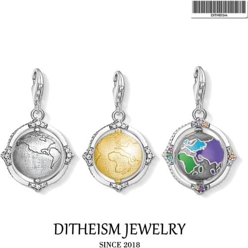 Rotating Globe Charms Pendant 925 Sterling Silver Fit Bracelet & Necklace 2021 Brand New Fine Vintage Jewelry For Women Men