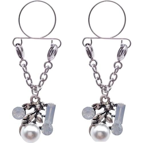 Sexy Adjustable Non Pierced Cilp on Long Dangle Chain 2Pcs Fake Nipple Rings body piercing jewelry