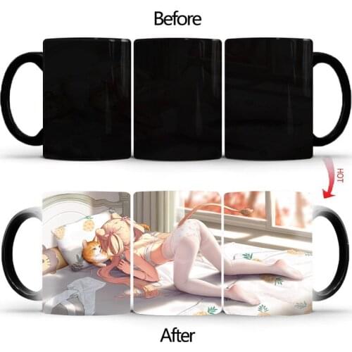 Sexy cat girl Mug Color Changing Porcelain Coffee Cup Ceramic Milk Mug Beer Tea Mug Whiskey Drinkware Cup BSKT-040