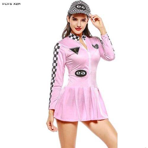Sexy Pink Female Halloween Racing Girl Costumes For Women Race Queen Cosplays Carnival Purim Nightclub Bar Role play party dress