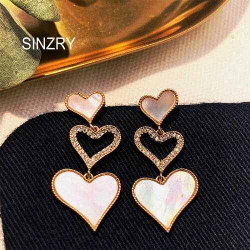 SINZRY hotsale creative Cubic zirconia shell pearl hollow heart drop earrings luxury lady fashion jewelry accessory