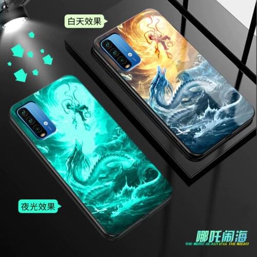 Luminous Case For Xiaomi Redmi 9T Case Glow in Dark Tempered Glass Back Cover For Xiaomi Redmi 9T Cover Phone Bag Shell Cell