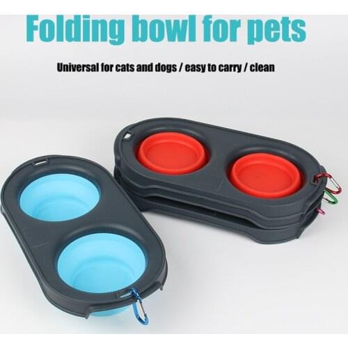 Pet Supplies Cats And Dogs Universal Folding Double Feeder Bowls Dog Food Water Bowl