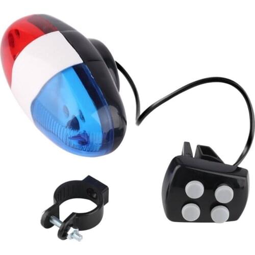 Red and Blue Bike siren 6 LED 4 Sounds Bike Police Front Light Warning Siren Cycling Electric Horn Bell for Below 24mm Diameter