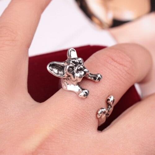 Vintage Jewelry England Bulldog Hippie Chic Ring Retro Animal Dog Rings Adjustable Ring