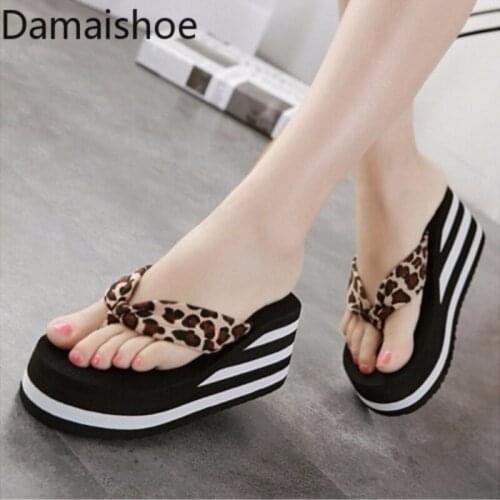 2021 New Fashion High Heels Flip Flops Ladies Non-Slip Net Red Female Summer Sexy Outerwear Students Korean Style Beach Slides