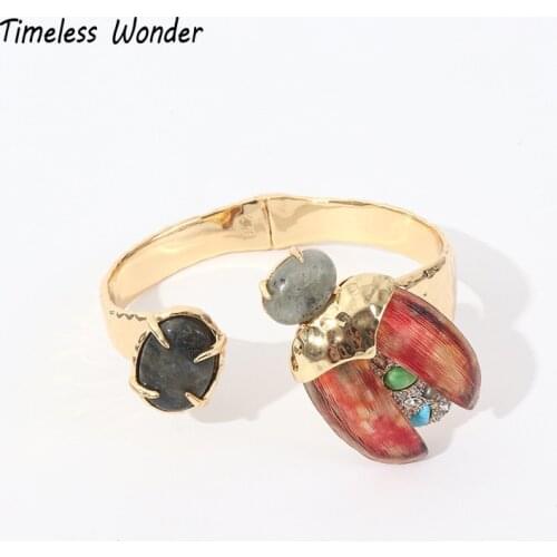 Timeless Wonder Encrusted Stone Beatle Hinged Bangle for Women Goth Brand Designer Punk Runway Gift Ins Rare Egirl Emo New 5263