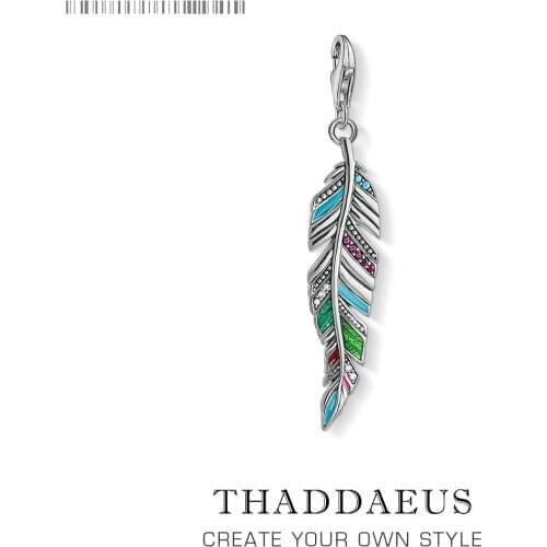 925 Sterling Silver Colorful Feather Pendant Charm 2019 Summer Fashion Jewelry Gift Fit Bracelet For Women Men Fashion Jewelry