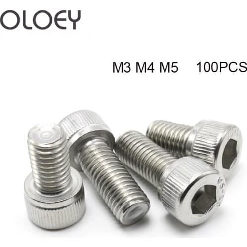 100pcs M3 M4 M5 304 A2-70 Stainless Steel DIN912 Hexagon Hex Socket Cap Allen Head Bolt Screw Length 4-50mm