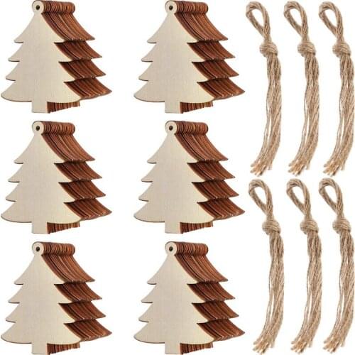 60 Pieces Halloween Wooden Slices Wooden Gift Tags Blank Wood Hanging Ornaments Cutouts Crafts with 60 Pieces Twine Ropes for Ki