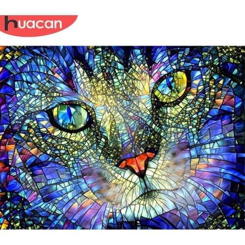 HUACAN Diamond Painting Cat Eyes Full Drill Square Handmade Gift Diamond Embroidery Cross Stitch Diamond Mosaic Animal Wall Art