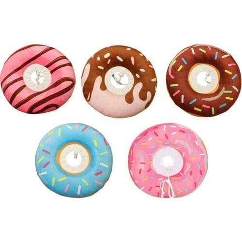 Pet Dog Cat E-Collar Recovery Cone Adjustable Cotton Blends Neck Recover Cat Donuts Printed Elizabeth Circle Protection Collar