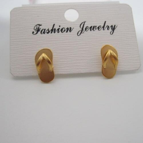 FoRomance Woman Girl VIVID ONE PAIR SLIPPER YELLOW GOLD GP OVERLAY FILL BRASS STUD EARRING