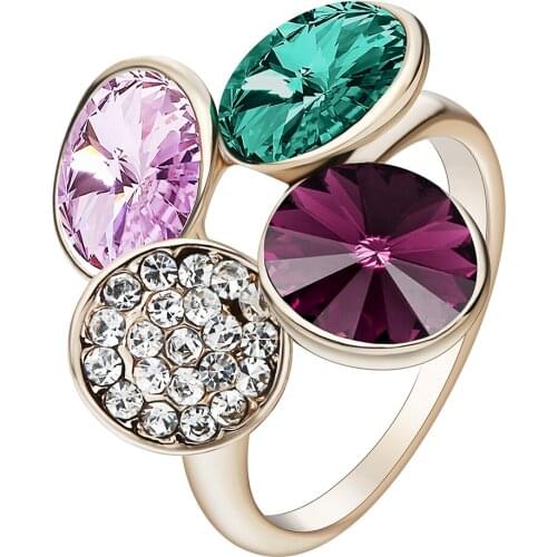 Hainon Flower Shape Oval Green Pink Purple Gold Color Rings Crystal Engagement Rings Jewelry Wedding Luxury Engagement Rings