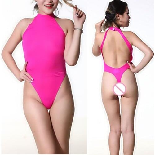 Ice Silk Breathable Hygroscoic Sleeveless T Crotch Bodysuits Women Transparent Halter Backless Sexy Swimsuit Sukumizu Swimwear