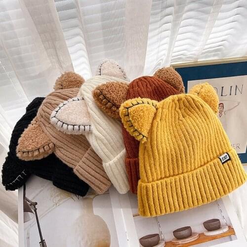 Cute Hat With Ears Warm Female Cap Knitted Winter Cat Skullies Hat Winter 2020 Woman Outdoor Beanies Hat Panama Lady Cap 019