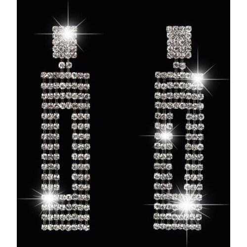 Fashion silver Color Rhinestone Classic Wholesale Crystal Drop Earrings Fashion Bridal Wedding Jewelry #E084